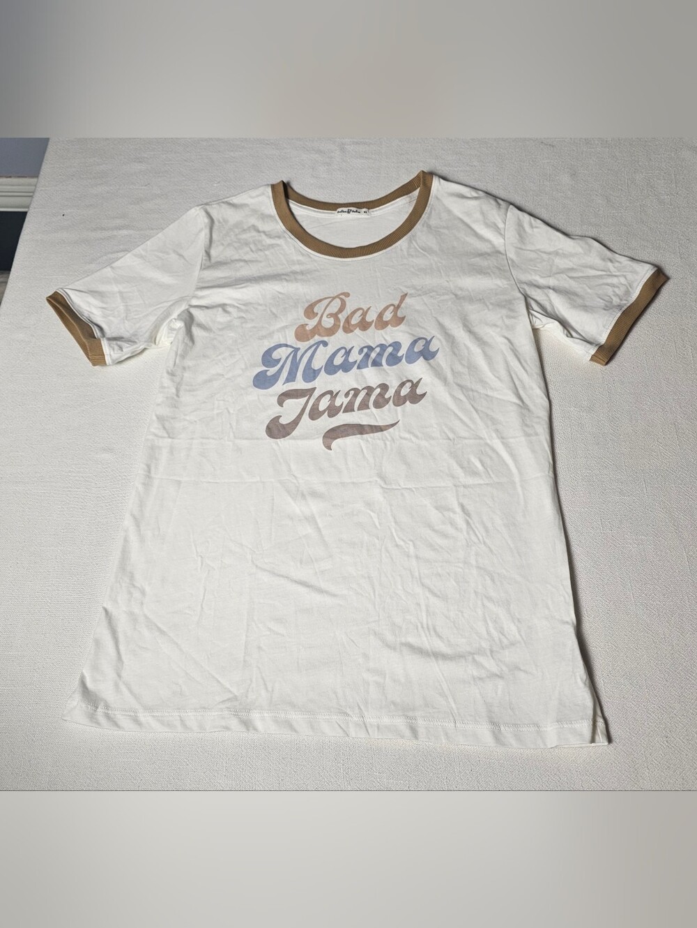 The Bee & The Fox Bad Mama Jama Ringer Tee Womens Size XL White/Brown